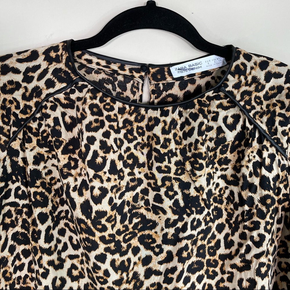 Zara Leopard Blouse with Leather Trimming - Picture 6 of 8